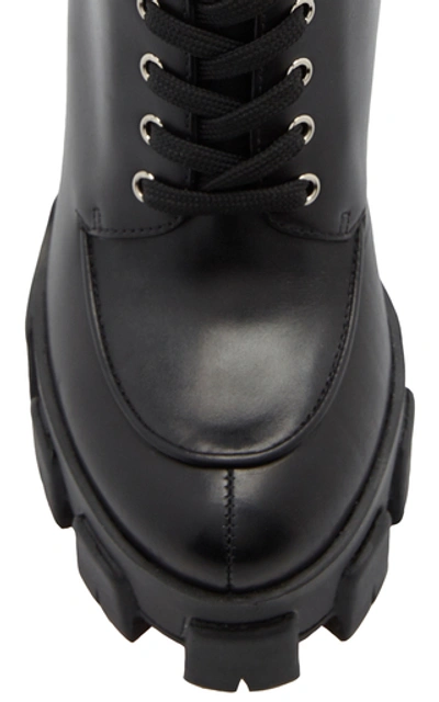 Shop Prada Lace-up Leather Platform Boots In Black