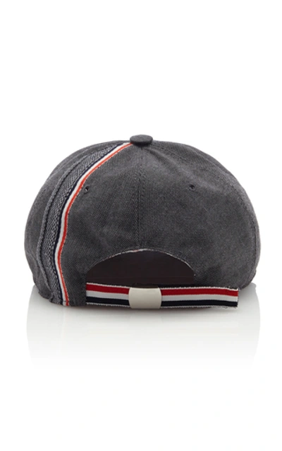 Shop Thom Browne Striped Wool And Mohair Baseball Cap In Grey