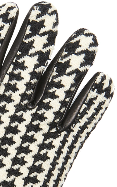 Shop Alexander Mcqueen Houndstooth Cashmere And Leather Gloves In Black