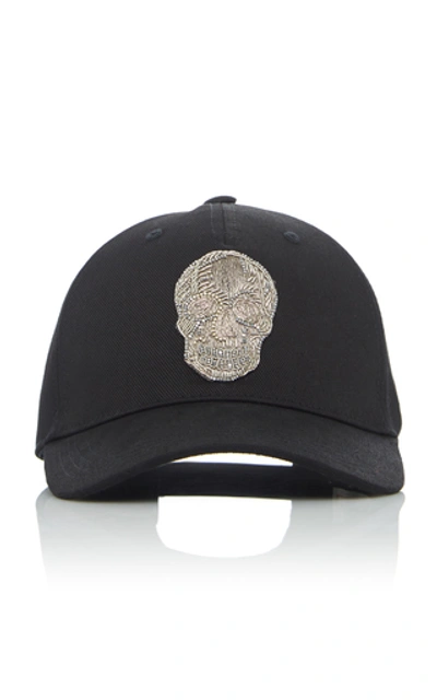 Shop Alexander Mcqueen Bullion Skull Embroidered Cotton Baseball Cap In Black