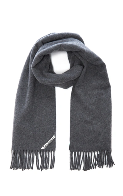 Shop Acne Studios Canada Fringed Wool Scarf In Grey