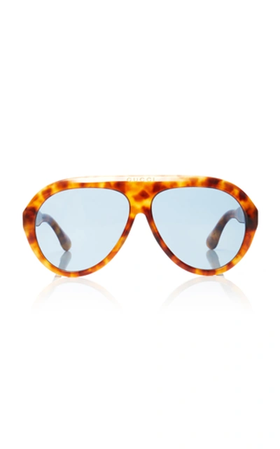 Shop Gucci Guillochet Oversized Acetate Square-frame Sunglasses In Brown