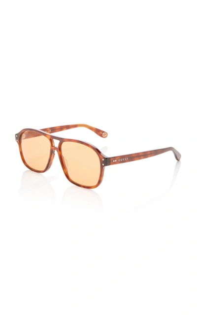 Shop Gucci Oversized Acetate Aviator Sunglasses In Brown