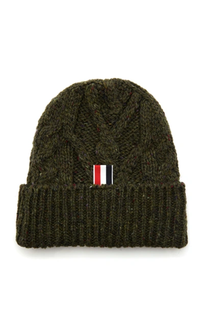 Shop Thom Browne Aran Cable-knit Wool Beanie In Green