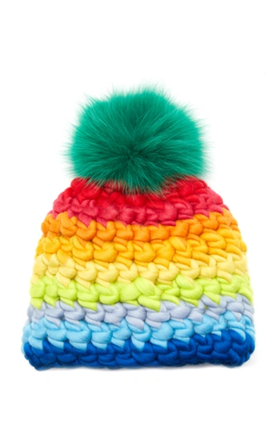 Shop Mischa Lampert Exclusive Children's Fur-topped Striped Wool Beanie In Multi