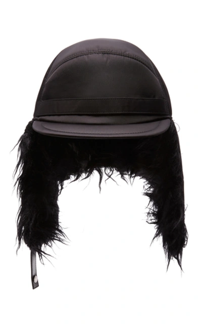 Shop Prada Mohair Blend-trimmed Shell Cap In Black
