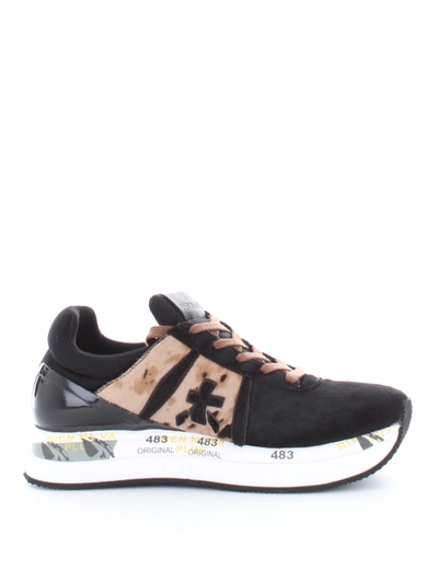 Shop Premiata Liz Animal Print Fabric And Leather Sneakers In Black