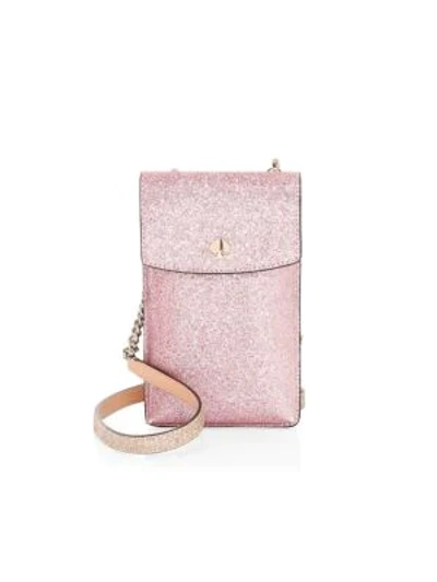 Shop Kate Spade Glitter Leather Crossbody Iphone Case In Rose Gold