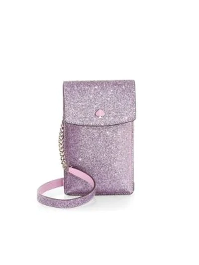 Shop Kate Spade Glitter Leather Crossbody Iphone Case In Lilac