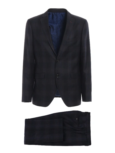Shop Etro Tartan Motif Wool Suit In Dark Blue