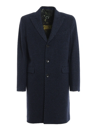 Shop Etro Chevron Motif Wool Blend Coat In Dark Blue