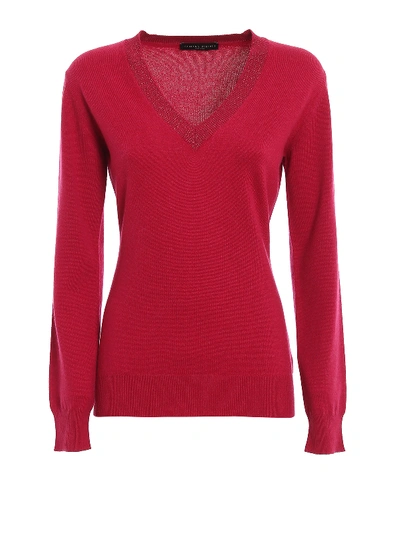 Shop Fabiana Filippi Lurex V-neck Merino Wool Sweater In Fuchsia