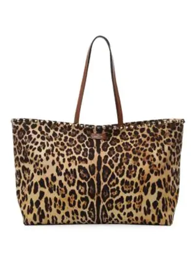 Shop Valentino Women's Rockstud Leopard-print Canvas & Leather Tote In Natural