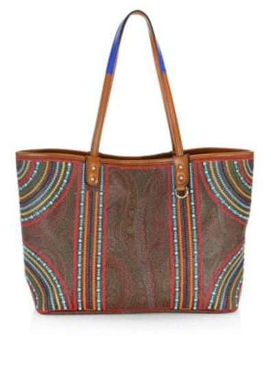 Shop Etro Multi-color Beaded Paisley Shopping Tote In Red