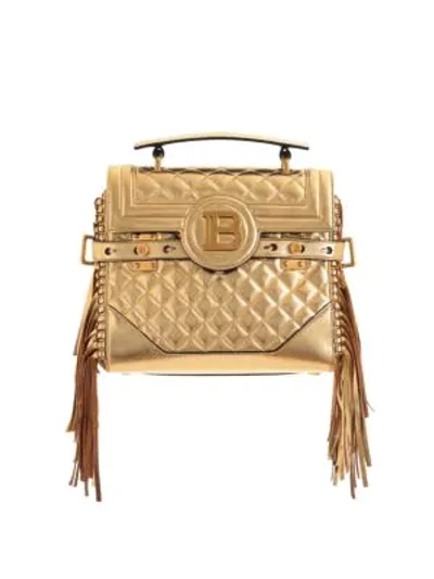 Shop Balmain B-buzz Fringe Quilted Metallic Leather Satchel In Gold