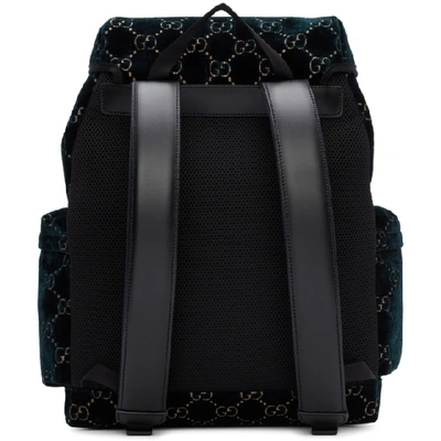 Shop Gucci Blue Velvet Medium Gg Backpack In Black