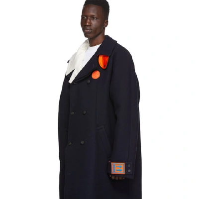 Shop Off-white Navy Oversized Coat In 3200 Dkblno