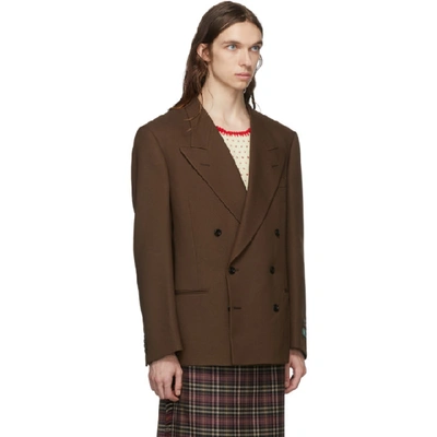 Shop Gucci Brown Double-breasted Fluid Blazer In 2038 Vbrow