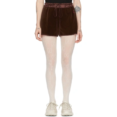 Shop Gucci Brown Chenille Drawstring Shorts In 2028 Brown