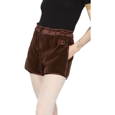 Shop Gucci Brown Chenille Drawstring Shorts In 2028 Brown