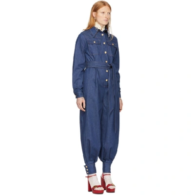 Shop Gucci Blue Denim Belted Jumpsuit In 4011 Denim