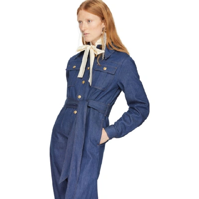 Shop Gucci Blue Denim Belted Jumpsuit In 4011 Denim