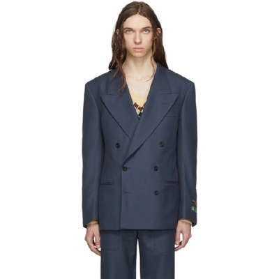 Shop Gucci Blue Drill Military Blazer In 4050 Ironbl