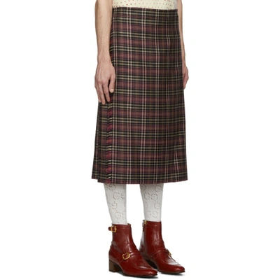 Shop Gucci Burgundy And Black Wool Tartan Kilt Shorts In 5727 Vineya