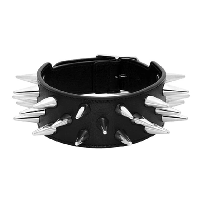 Shop Gucci Black Leather Studded Choker In 8127 Blk/si