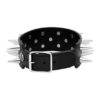 Shop Gucci Black Leather Studded Choker In 8127 Blk/si