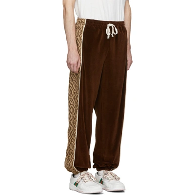 Shop Gucci Brown And Beige G Rhombus Velvet Track Pants In 2044 Brwnbe