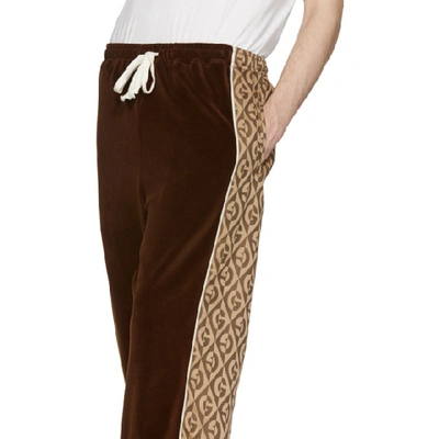 Shop Gucci Brown And Beige G Rhombus Velvet Track Pants In 2044 Brwnbe