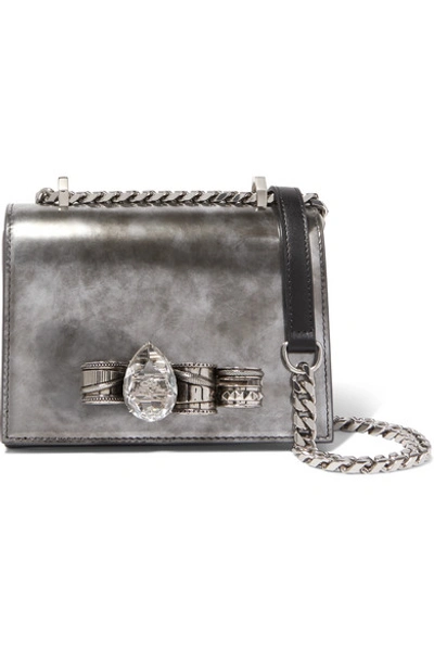 Shop Alexander Mcqueen Jewelled Satchel Embellished Leather Shoulder Bag In Silver