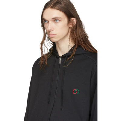 Shop Gucci Black Logo Oversized Zip Hoodie In 1082 Black