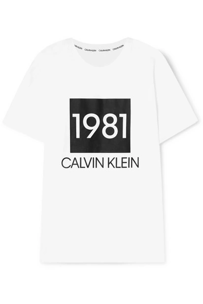 Shop Calvin Klein Underwear Printed Cotton-jersey T-shirt In White
