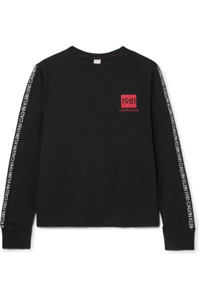 Shop Calvin Klein Underwear Printed Cotton-blend Jersey Sweatshirt In Black