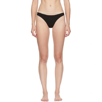 Shop Marieyat Black And Beige Bamboo Thong In Black/almon