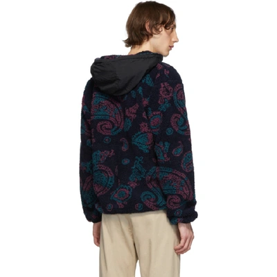 Shop Aries Navy Paisley Half-zip Hoodie