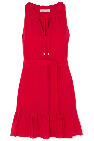 Shop Heidi Klein Ruffled Silk Crepe De Chine Mini Dress In Red