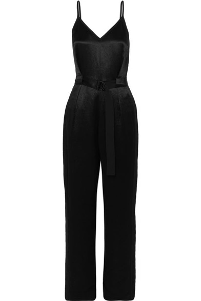 Shop Rag & Bone Rochelle Belted Satin And Crepe Jumpsuit In Black