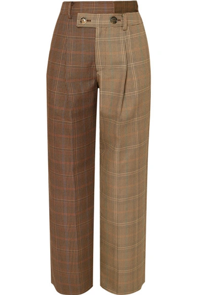 Shop Andersson Bell Fifty Fifty Asymmetric Checked Wool-blend Tweed Straight-leg Pants In Brown