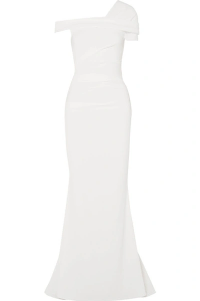 Shop Talbot Runhof Bonette One-shoulder Ruched Stretch-crepe Gown In White