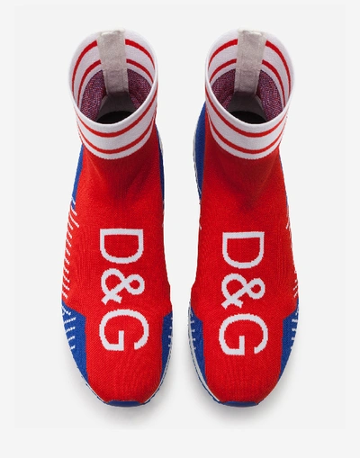 Shop Dolce & Gabbana Sorrento Soccer Sneakers With Branded Stretch Jacquard Sock Detail In Multi-colored