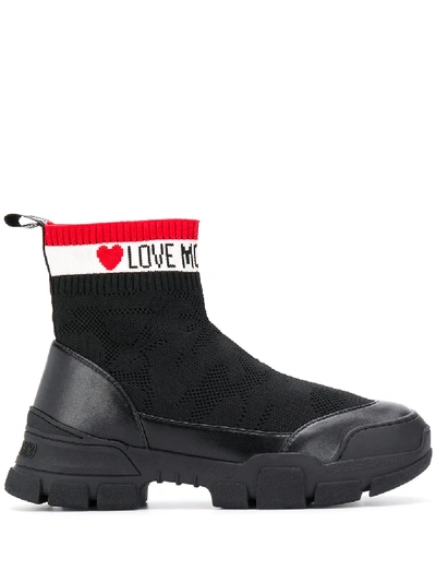 Shop Love Moschino Logo Sneaker Boots In Black