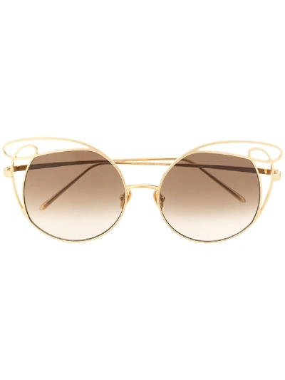 Shop Linda Farrow Cat Eye Tinted Sunglasses In Gold
