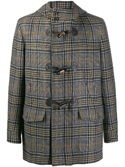 Shop Lardini Plaid Print Duffle Coat In Black