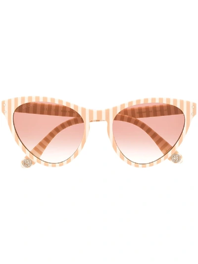Shop Gucci Cat-eye Striped Sunglasses In Neutrals