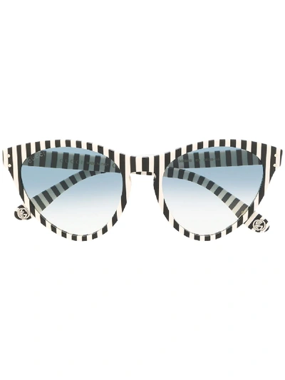 Shop Gucci Striped Cat-eye Frame Sunglasses In Neutrals