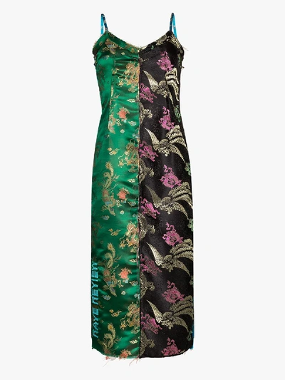 Shop Rave Review Mira Asian Jacquard Midi Slip Dress In Green