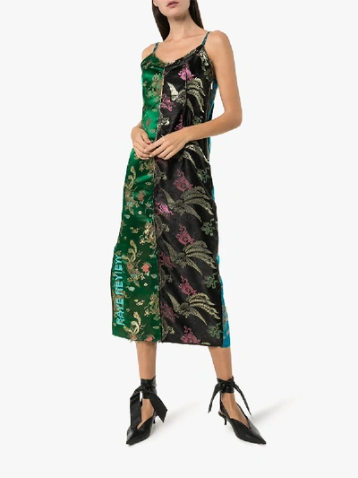 Shop Rave Review Mira Asian Jacquard Midi Slip Dress In Green